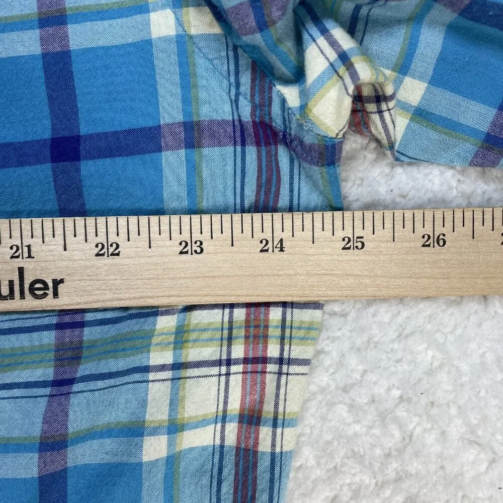 J Crew Shirt Mens Size XL Blue Summer Weight Plaid Cotton Button Down Collar